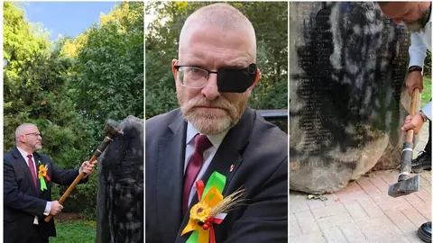 Євродепутат Браун сокирою понівечив пам'ятник воїнам УПА на Люблінщині